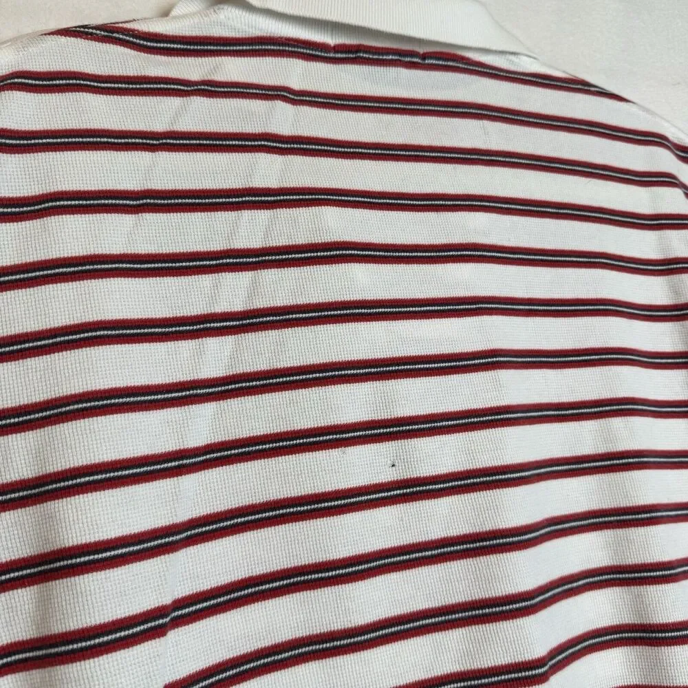 Polo Ralph Lauren Mens‎ Red White Striped Knit Short Polo Shirt Blue Pony Size L